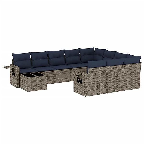 vidaXL 11-Tlg Gartensofa-Set mit Kissen Grau Polyrattan 3220730 günstig online kaufen