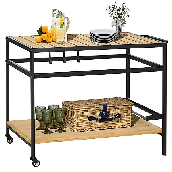Outsunny Servierwagen Barbecue Trolley mit 2 Regalen und Haken, Küchenwagen günstig online kaufen