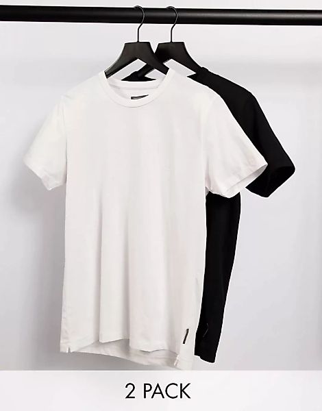 French Connection – T-Shirts mit Rundhalsausschnitt in Schwarz und Weiß im günstig online kaufen