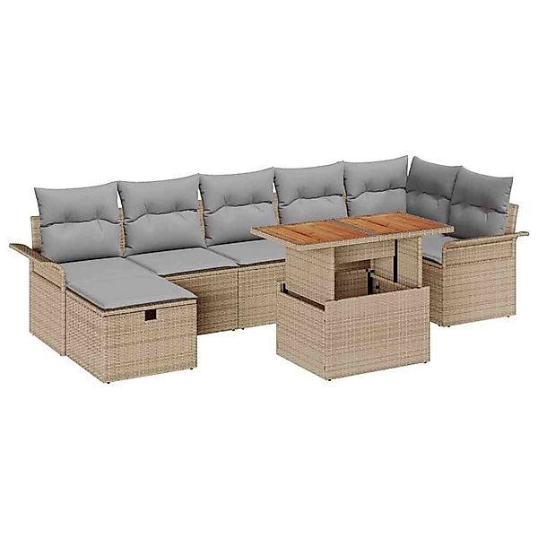 vidaXL Garten-Sofa-Set mit Kissen mit Speicher 8-Tlg Beige Poly Rattan 3359 günstig online kaufen