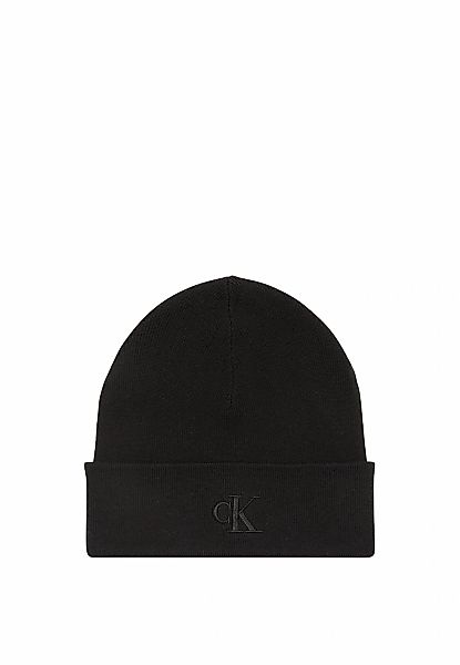 Calvin Klein Strickmütze "CK FINE RIB BEANIE" mit Markenlogo günstig online kaufen