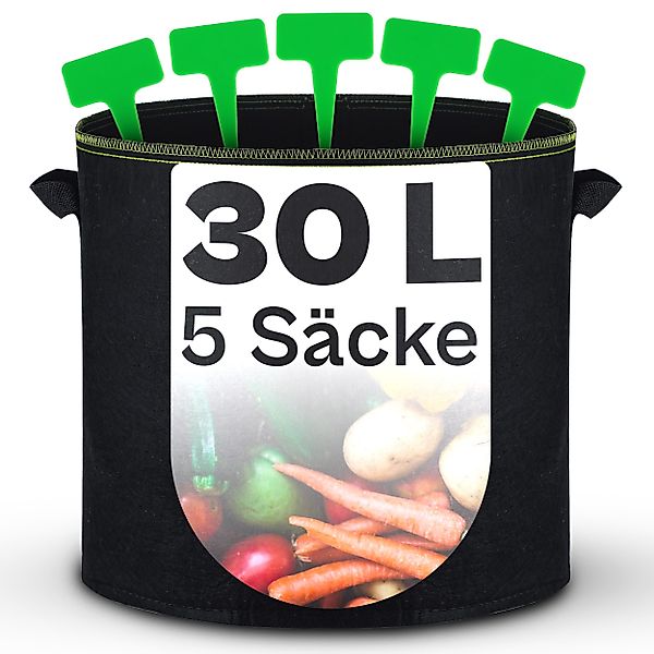 Praknu Pflanzkübel Pflanzsack 5x 30L Schwarz günstig online kaufen