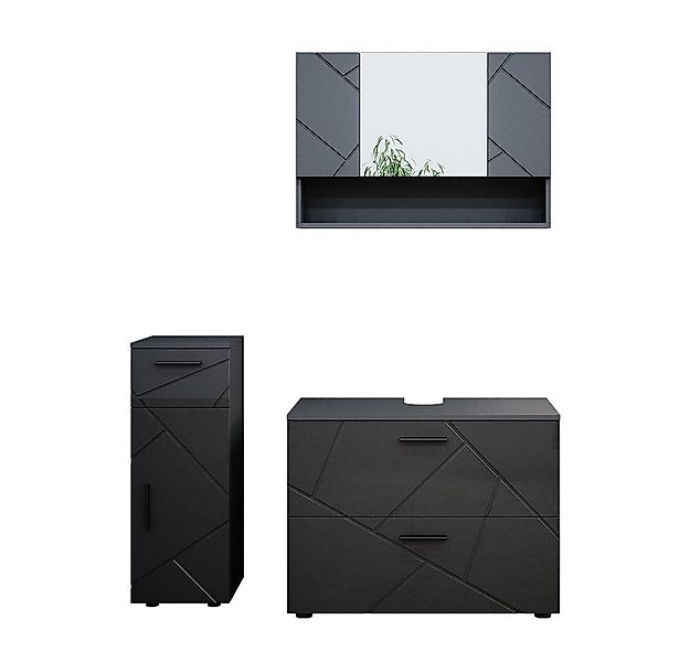 Vicco Badmöbel-Set Irma, Anthrazit Hochglanz, 3 Teile, Schrank und Midischr günstig online kaufen