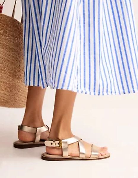 Flache Sandalen mit gekreuzten Riemen Damen Boden, Gold Leder günstig online kaufen