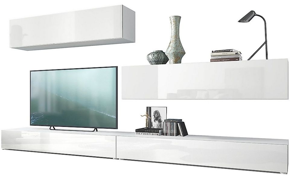 Vladon Wohnwand Nublo, (Anbauwand, mit Rückwand mit 2 Klappen und 2 Sockele günstig online kaufen