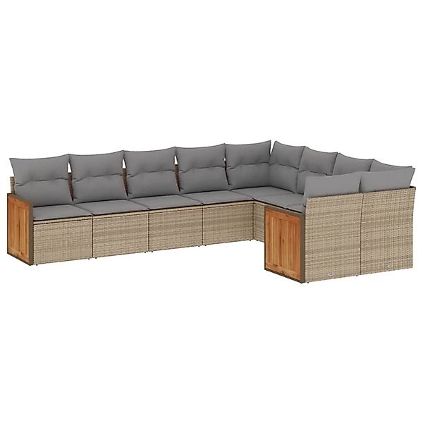 vidaXL 9-Tlg Garten-Sofagarnitur mit Kissen Beige Poly Rattan 3260386 günstig online kaufen