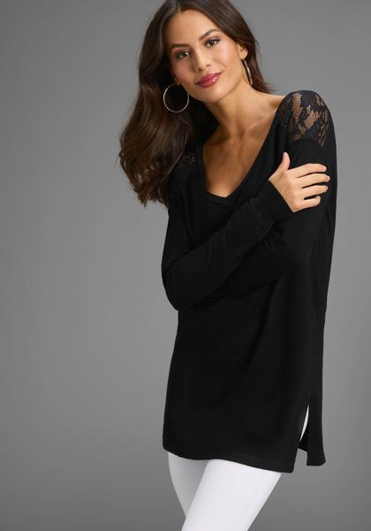 Laura Scott Longpullover Feinstrickpullover mit Spitzendetails günstig online kaufen