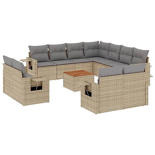 vidaXL 12-Tlg Garten-Sofagarnitur mit Kissen Beige Poly Rattan 3224827 günstig online kaufen