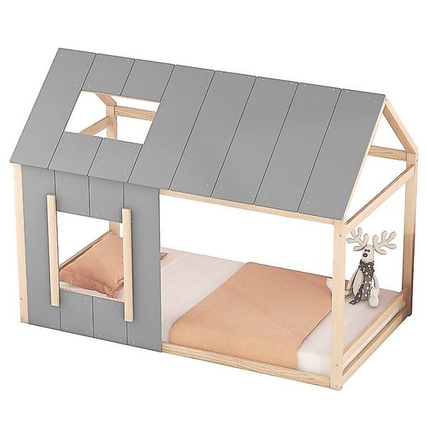 Gotagee Hausbett Kinderbett mit Dach Fenster Einzelbett Flachbett 90x200cm günstig online kaufen