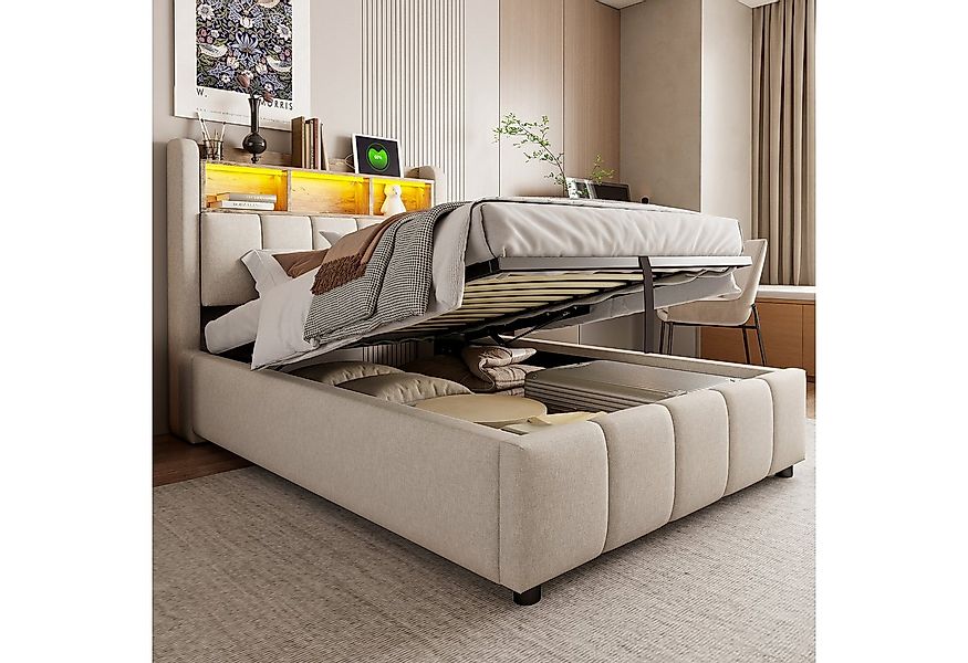 Merax Polsterbett mit hydraulischem Stauraum (215 x90 x 111 cm, 1-tlg., Lei günstig online kaufen