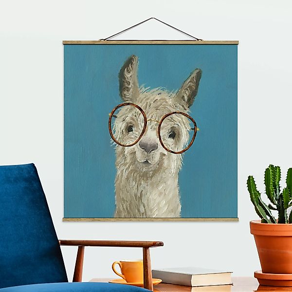Stoffbild Tiere mit Posterleisten - Quadrat Lama mit Brille I günstig online kaufen