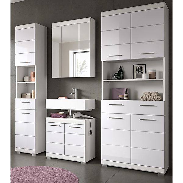 Inn.Furn Badmöbel Set 4-teilig in Weiß Hochglanz 200 cm Shawn günstig online kaufen