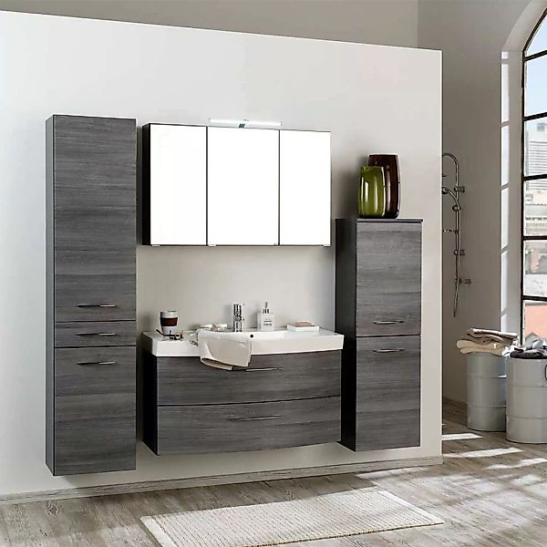 Badezimmermöbel Set in Eiche Grau 3D Spiegelschrank (vierteilig) günstig online kaufen