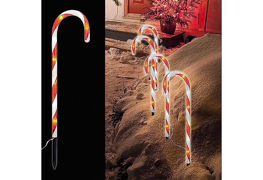 Mojawo Lichtervorhang 4er Set LED-Gartenleuchtstäbe Zuckerstange IP 44 günstig online kaufen