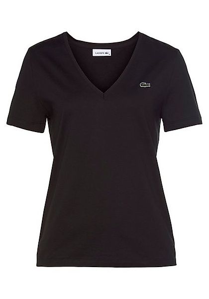 Lacoste T-Shirt Lacoste Damen-T-Shirt mit V-Ausschnitt (1-tlg) mit Logo-Pat günstig online kaufen