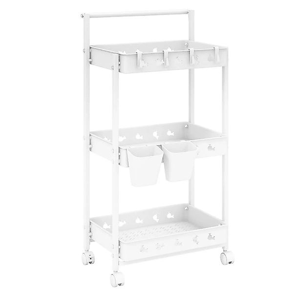 Costway 3 Ebenen Rollwagen Servierwagen mit Rollen & 2 Hängebechern günstig online kaufen