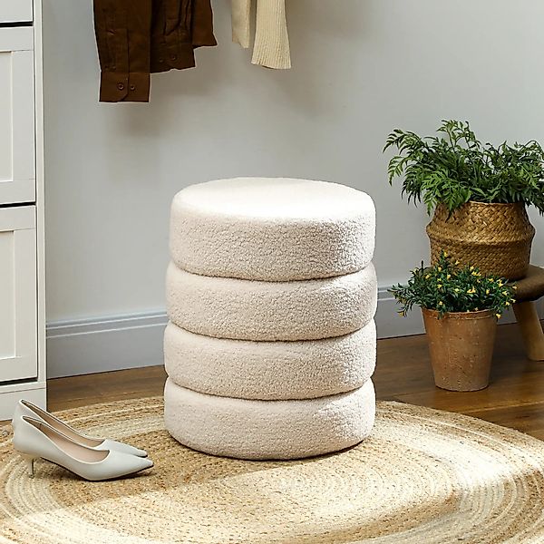 BlingBin Fußhocker Sitzhocker, Runder Polsterhocker, Teddy-Fleece-Bezug günstig online kaufen