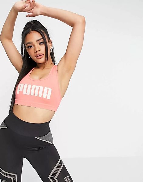 PUMA – 4 Keeps – Sport-BH mit Logo in Rosa mit mittlerer Stützfunktion günstig online kaufen