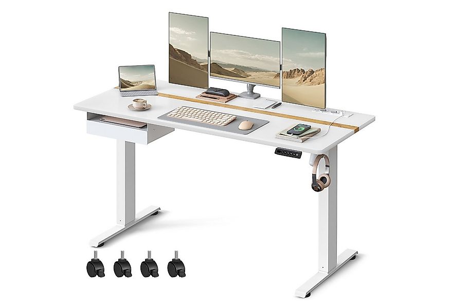 VASAGLE Schreibtisch höhenverstellbar, elektrisch, mit Steckdosen und Stoff günstig online kaufen