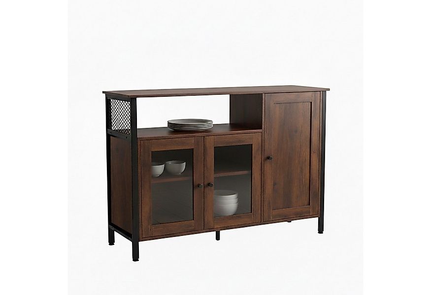 relaxdays Küchenbuffet Küchenschrank mit Glastüren Industrial-Schwarz günstig online kaufen