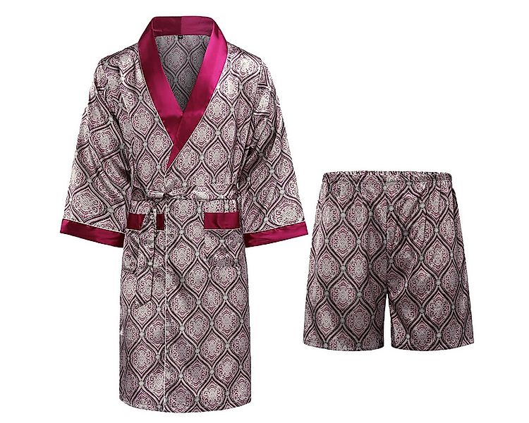 Allthemen Pyjama (3 tlg, mit Gürtel) Satin Bademantel mit Shorts Morgenmant günstig online kaufen