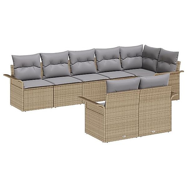 vidaXL Loungesofa 8-teiliges Garten-Sofa-Set mit Kissen Beige Poly Rattan, günstig online kaufen