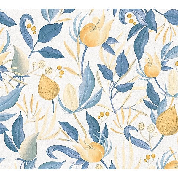AS Creation Vliestapete Knospen 10,05 x 0,53 m Gelb-Blau FSC® günstig online kaufen