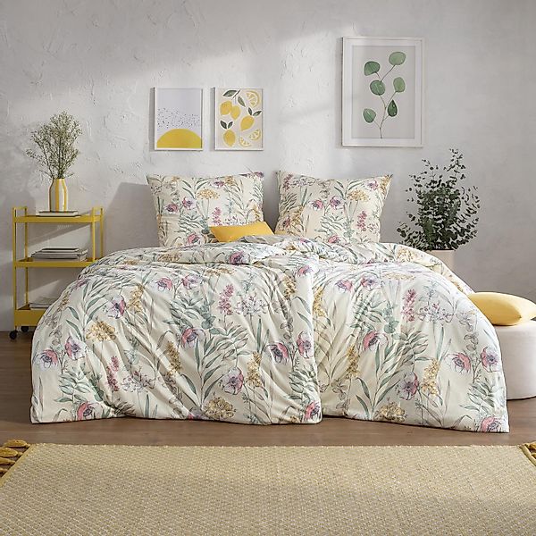 Estella Interlock Jersey Bettwäsche Lyra 6617-230 Blumen Natur 135x200 günstig online kaufen