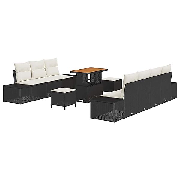 vidaXL Garten-Sofa-Set mit Kissen 10-Tlg Schwarz Poly Rattan 3362750 günstig online kaufen