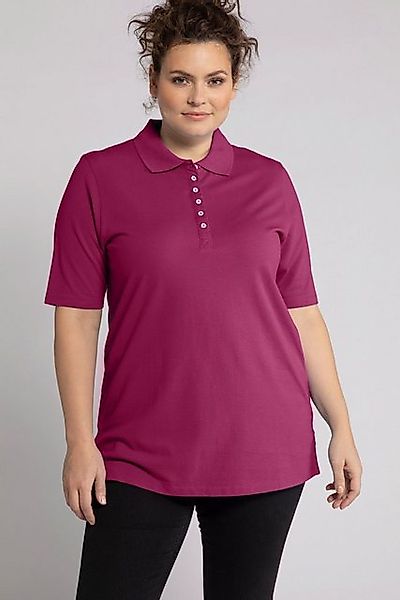 Ulla Popken T-Shirt Poloshirt Piqué Polokragen Samt-Knopfleiste günstig online kaufen