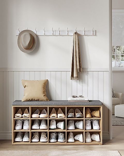 VASAGLE Schuhbank Sitzbank, Schuhregal mit Sitzfläche, mit Kissen und 15 Fä günstig online kaufen