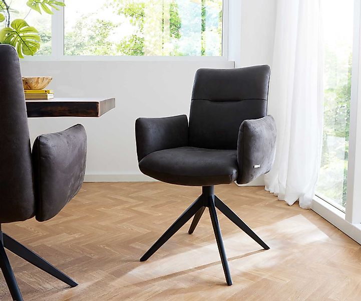 Drehstuhl Jova-Flex mit Armlehnen Mikrofaser Anthrazit Vintage Kreuzgestell günstig online kaufen