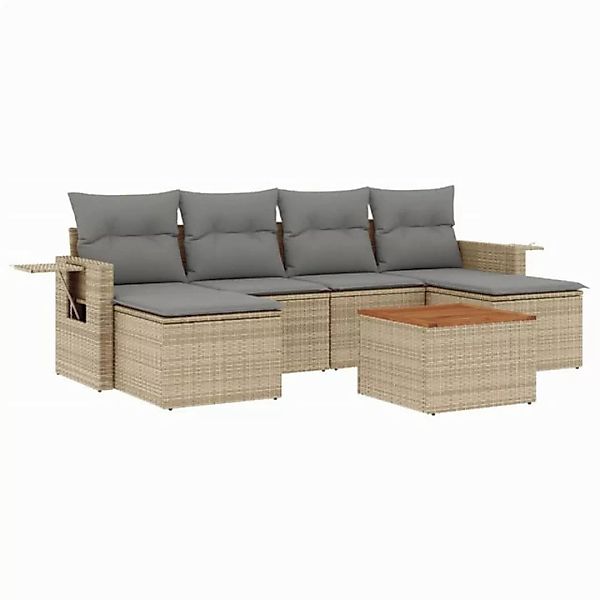 vidaXL Sofaelement 7-tlg. Garten-Sofagarnitur mit Kissen Beige Poly Rattan günstig online kaufen