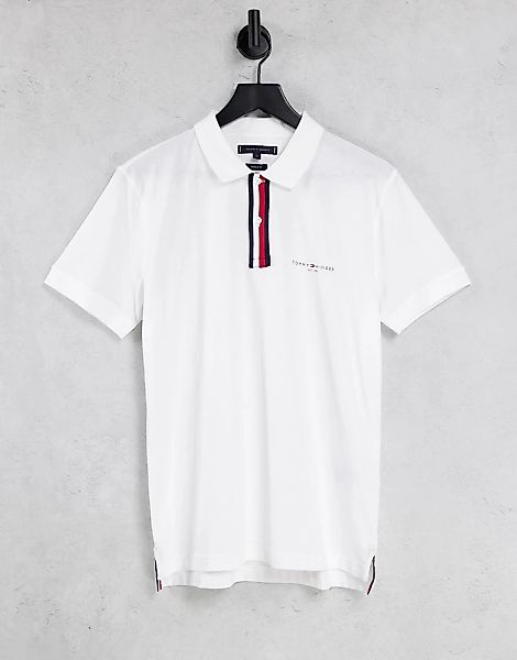 Tommy Hilfiger – Global – Gestreiftes Polohemd in Weiß mit normalem Schnitt günstig online kaufen