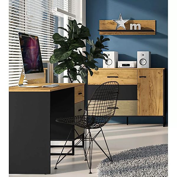 Jugendzimmer Set 3-teilig CASPER-131 mit Schreibtisch in schwarz, braun günstig online kaufen