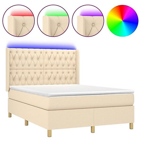 vidaXL Boxspringbett Boxspringbett mit Matratze LED Creme 140x200 cm Stoff günstig online kaufen