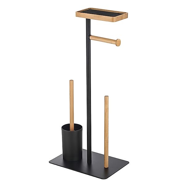 MSV WC-Garnitur 3-in-1 Teiki Bambus und Stahl 29,5 x 20 x 67 cm Schwarz-Bra günstig online kaufen
