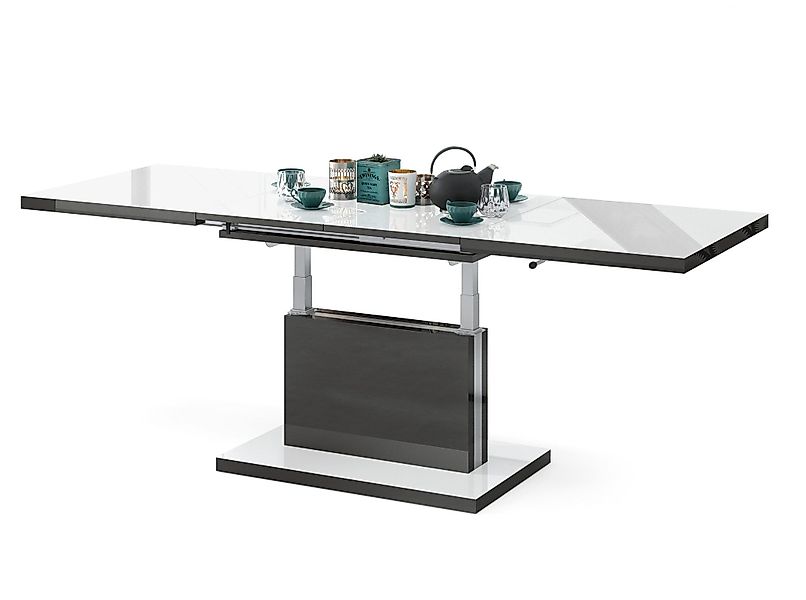 Mazzoni Couchtisch Aston Weiß-Anthrazit Hochglanz höhenverstellbar günstig online kaufen