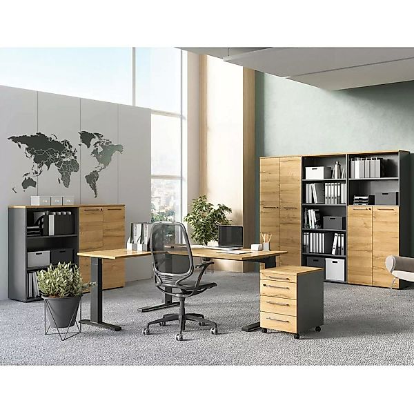 Büroeinrichtung Büromöbelset Komplett AURAY-01 in Graphit mit Grandson-Eich günstig online kaufen