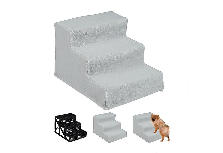 relaxdays Haustiertreppe Hundetreppe 3 Stufen, grau günstig online kaufen