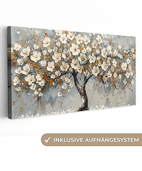 OneMillionCanvasses® Leinwandbild Panorama Baum - Gold - Blumen - Abstrakt günstig online kaufen