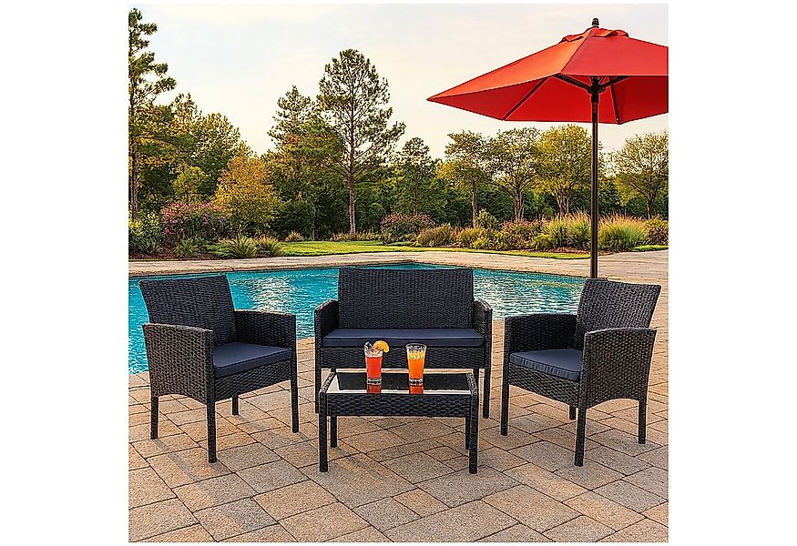 HTI-Living Gartenlounge-Set 4-teiliges Polyrattan Lounge-Set mit Tisch, (Se günstig online kaufen