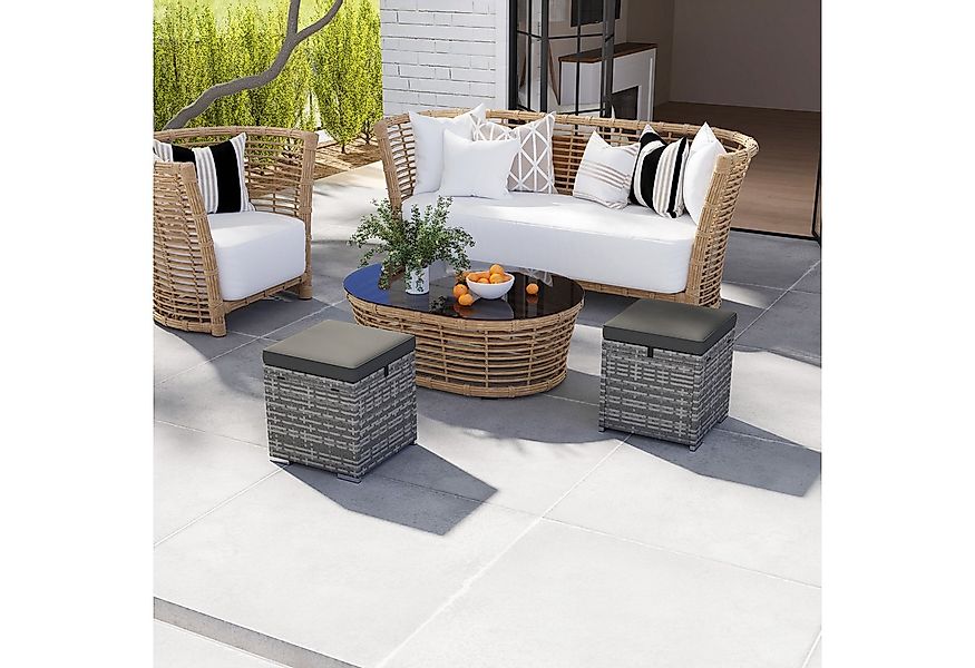 Outsunny Fußhocker mit Rattanoptik, Stauraum, Kissen, Deckel, 120 kg belast günstig online kaufen