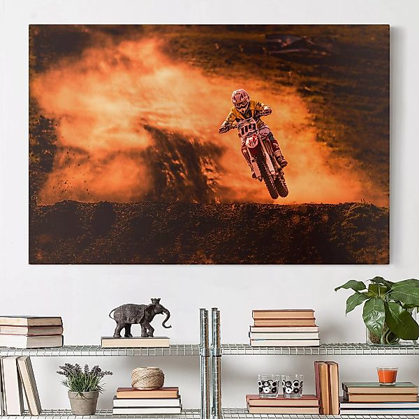 Leinwandbild - Querformat Motocross im Staub günstig online kaufen