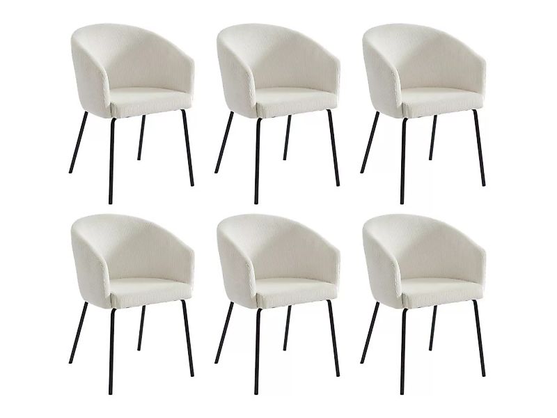 Stuhl 6er-Set mit Armlehnen - Cord & Metall - Cremefarben - MORONI von Pasc günstig online kaufen