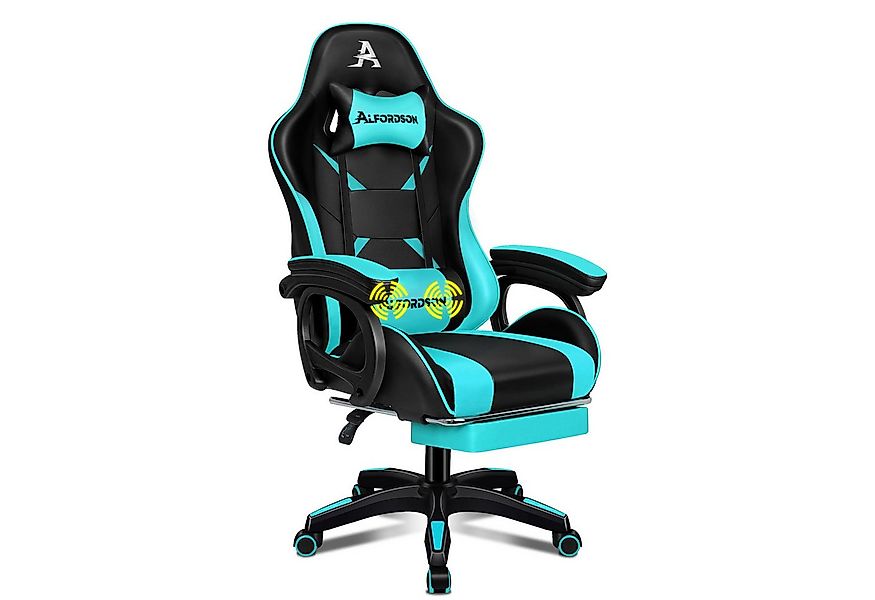 ALFORDSON Gaming-Stuhl mit Massage, verstellbar, PU-Leder, Grün und Schwarz günstig online kaufen
