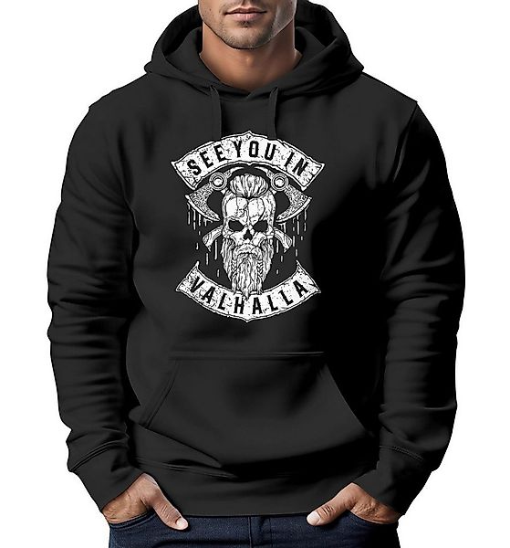 Neverless Hoodie Hoodie Herren See You in Valhalla Wikinger Totenkopf Skull günstig online kaufen