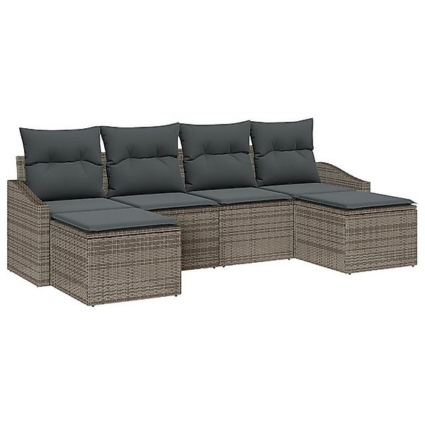 vidaXL Loungesofa 6-teiliges Garten-Esszimmer-Set mit Kissen Graues Poly-Ra günstig online kaufen