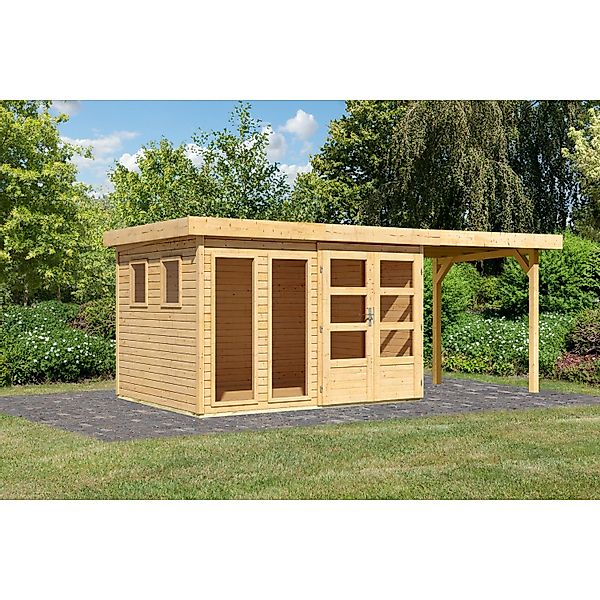 Karibu Gartenhaus Maradi 5 m. Anbaudach Naturbelassen 211 x 298 x 242 cm günstig online kaufen