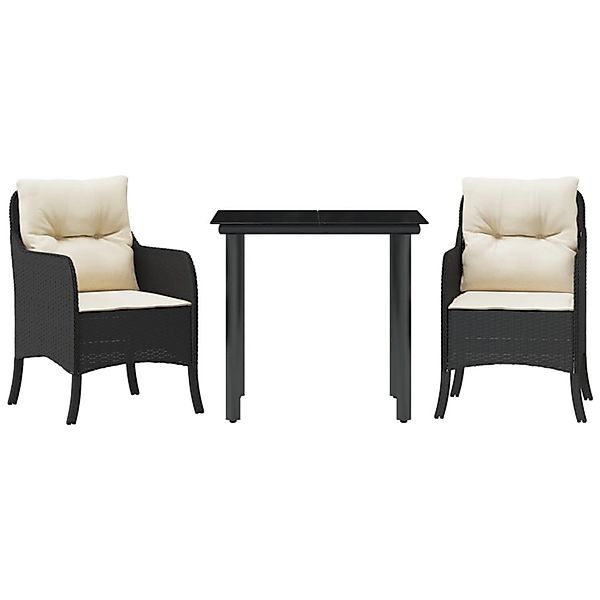 vidaXL 3-Tlg Garten-Essgruppe mit Kissen Schwarz Poly Rattan 3211913 günstig online kaufen